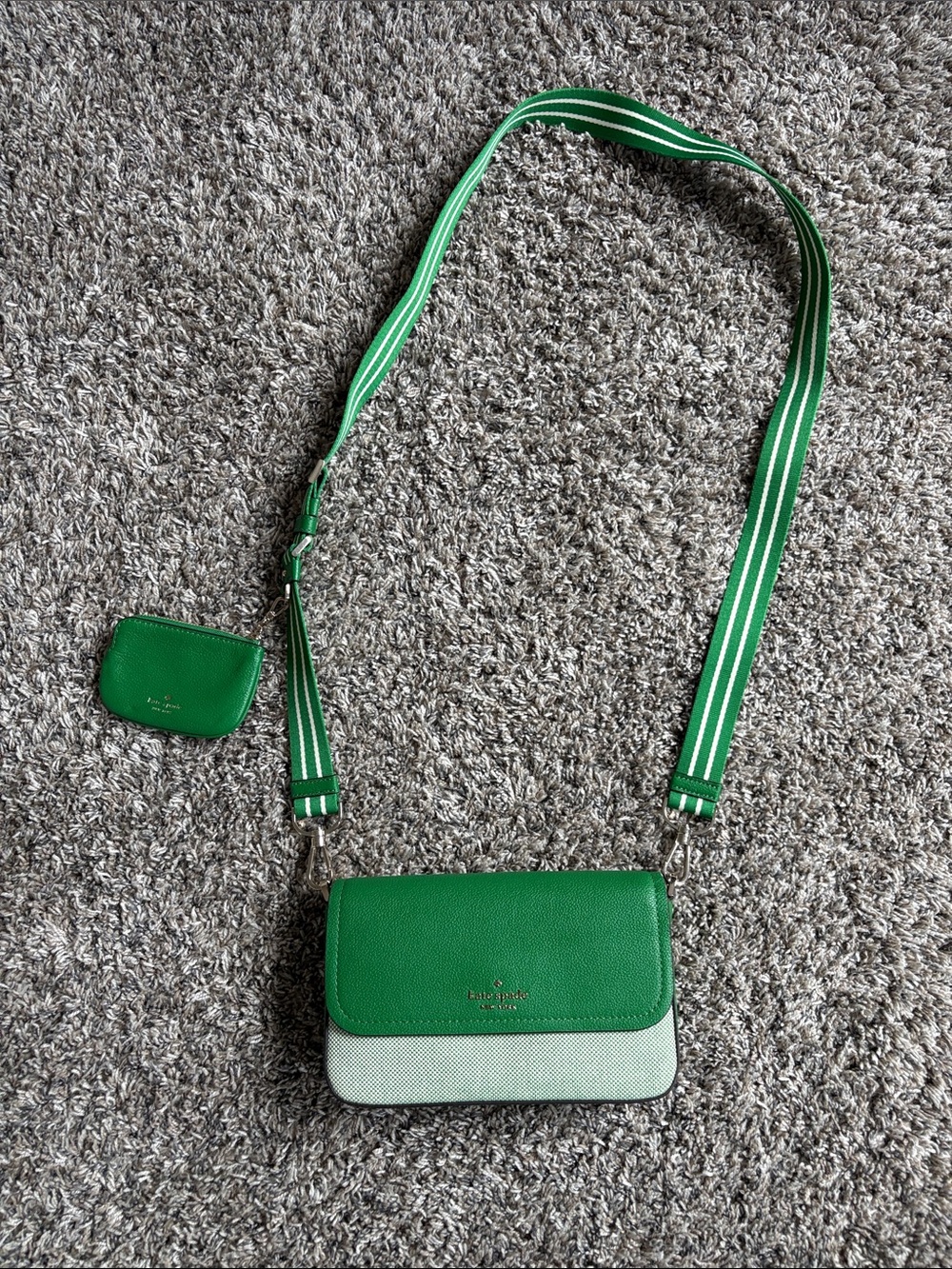 kate spade Green and White Crossbody with Striped Strap
